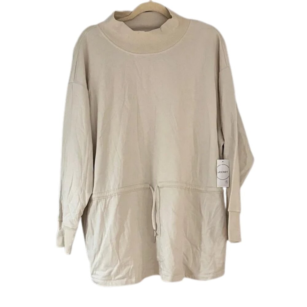NWT Jockey Cream Drawstring Tunic Sweatshirt with Pockets